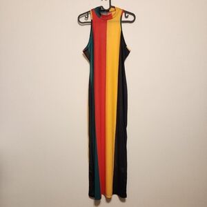 Jamaican Rasta Sheer Mesh Sleeveless Bodycon Midi Dress
